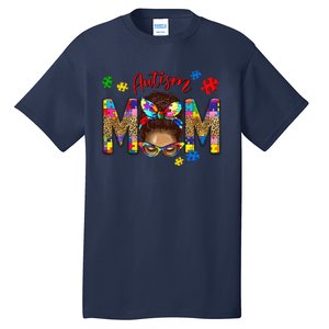 Autism Awareness Mom Autism Messy Bun Melanin Tall T-Shirt