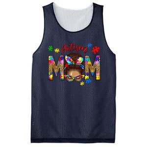 Autism Awareness Mom Autism Messy Bun Melanin Mesh Reversible Basketball Jersey Tank