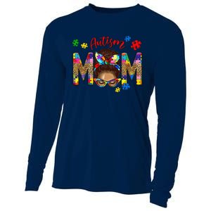 Autism Awareness Mom Autism Messy Bun Melanin Cooling Performance Long Sleeve Crew