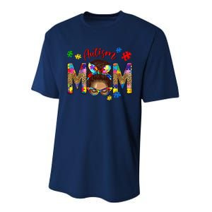 Autism Awareness Mom Autism Messy Bun Melanin Performance Sprint T-Shirt