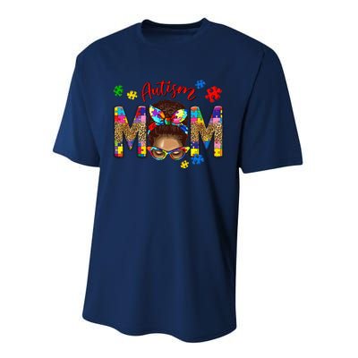 Autism Awareness Mom Autism Messy Bun Melanin Performance Sprint T-Shirt