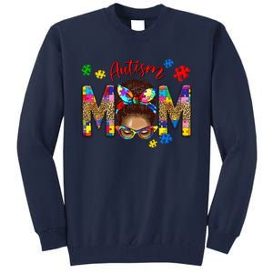 Autism Awareness Mom Autism Messy Bun Melanin Tall Sweatshirt