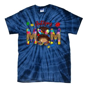 Autism Awareness Mom Autism Messy Bun Melanin Tie-Dye T-Shirt