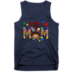 Autism Awareness Mom Autism Messy Bun Melanin Tank Top