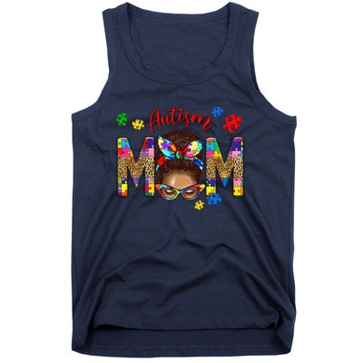 Autism Awareness Mom Autism Messy Bun Melanin Tank Top