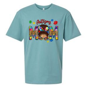 Autism Awareness Mom Autism Messy Bun Melanin Sueded Cloud Jersey T-Shirt