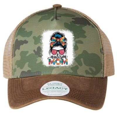 Autism Awareness Messy Bun Autism Mom Coquette Bow Puzzle Legacy Tie Dye Trucker Hat