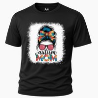 Autism Awareness Messy Bun Autism Mom Coquette Bow Puzzle Cooling Performance Crew T-Shirt