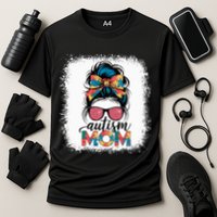 Autism Awareness Messy Bun Autism Mom Coquette Bow Puzzle Cooling Performance Crew T-Shirt