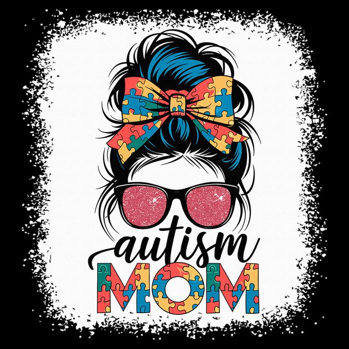 Autism Awareness Messy Bun Autism Mom Coquette Bow Puzzle Cooling Performance Crew T-Shirt