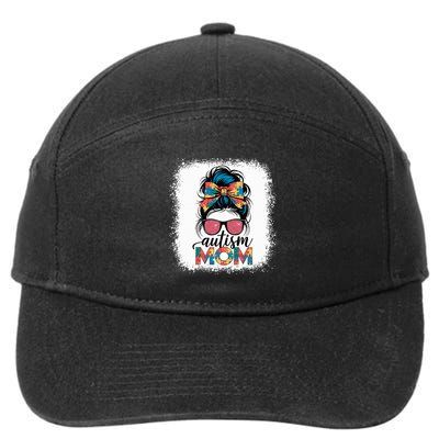 Autism Awareness Messy Bun Autism Mom Coquette Bow Puzzle 7-Panel Snapback Hat