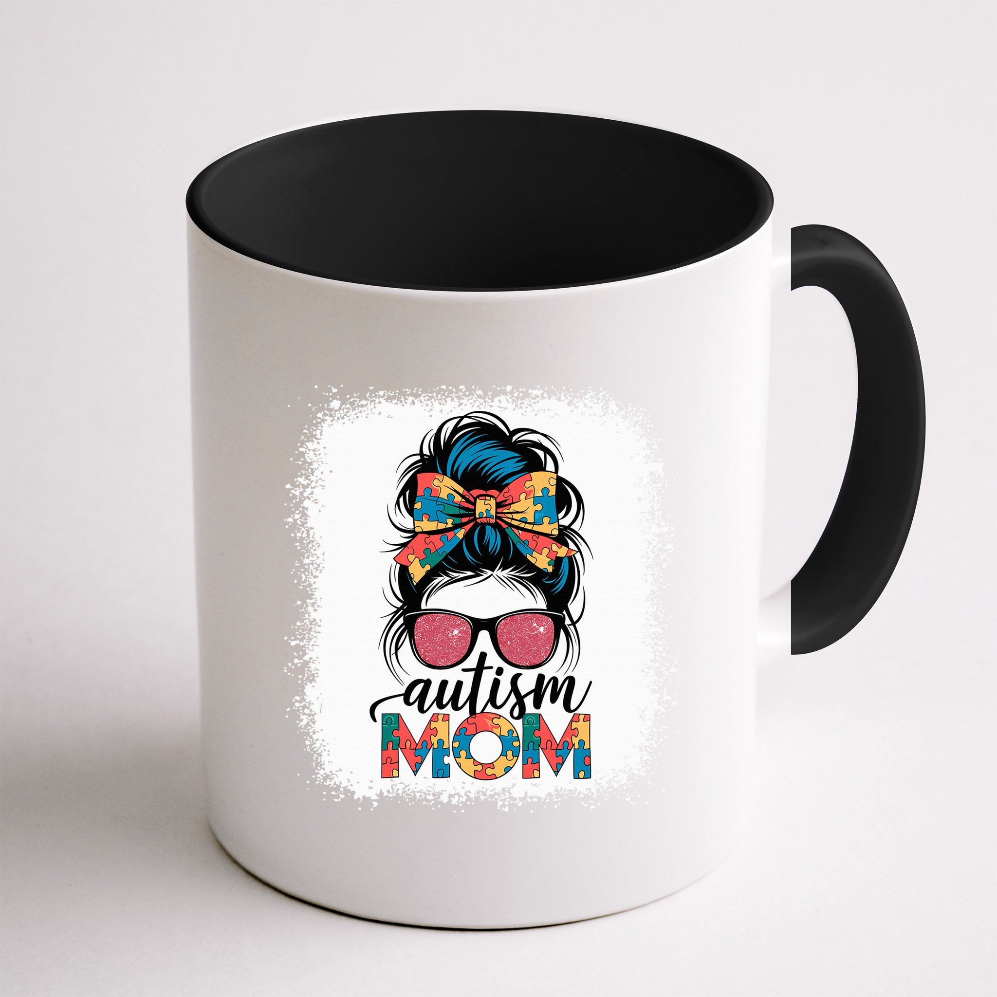 Autism Awareness Messy Bun Autism Mom Coquette Bow Puzzle Mug