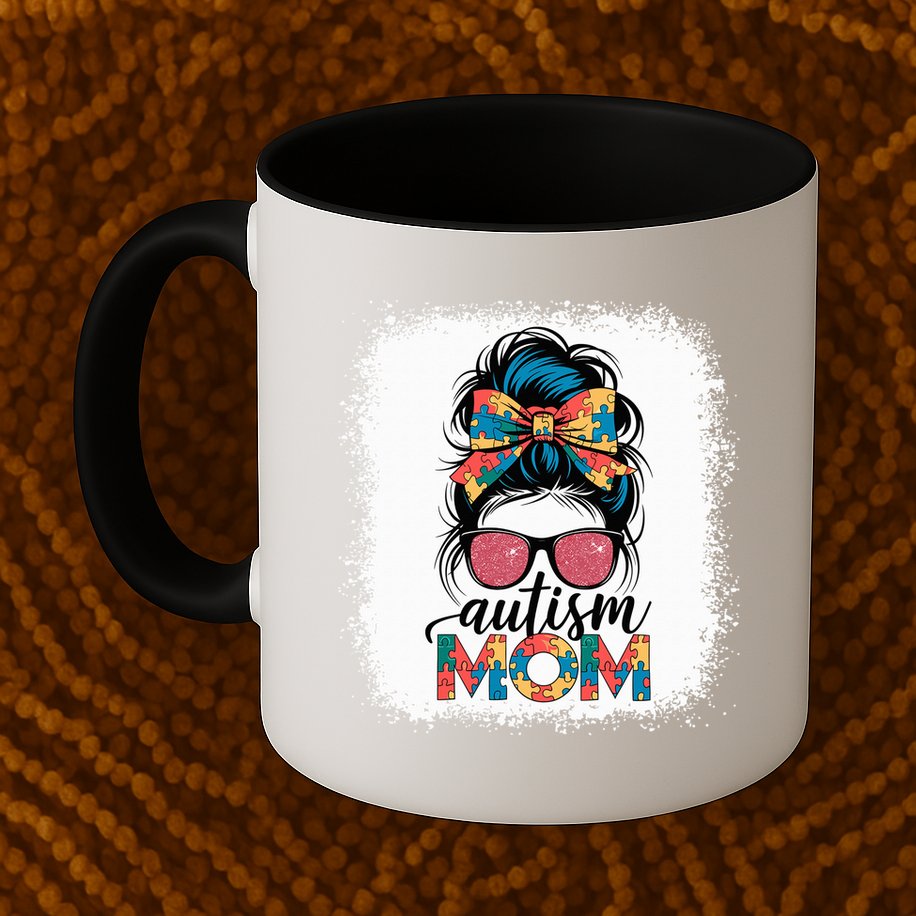 Autism Awareness Messy Bun Autism Mom Coquette Bow Puzzle Mug