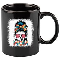 Autism Awareness Messy Bun Autism Mom Coquette Bow Puzzle 11oz C Handle Ceramic Mug