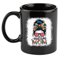 Autism Awareness Messy Bun Autism Mom Coquette Bow Puzzle 11oz C Handle Ceramic Mug