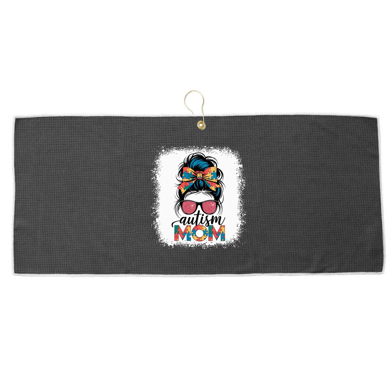 Autism Awareness Messy Bun Autism Mom Coquette Bow Puzzle Large Microfiber Waffle Golf Towel