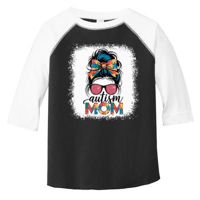 Autism Awareness Messy Bun Autism Mom Coquette Bow Puzzle Toddler Fine Jersey T-Shirt