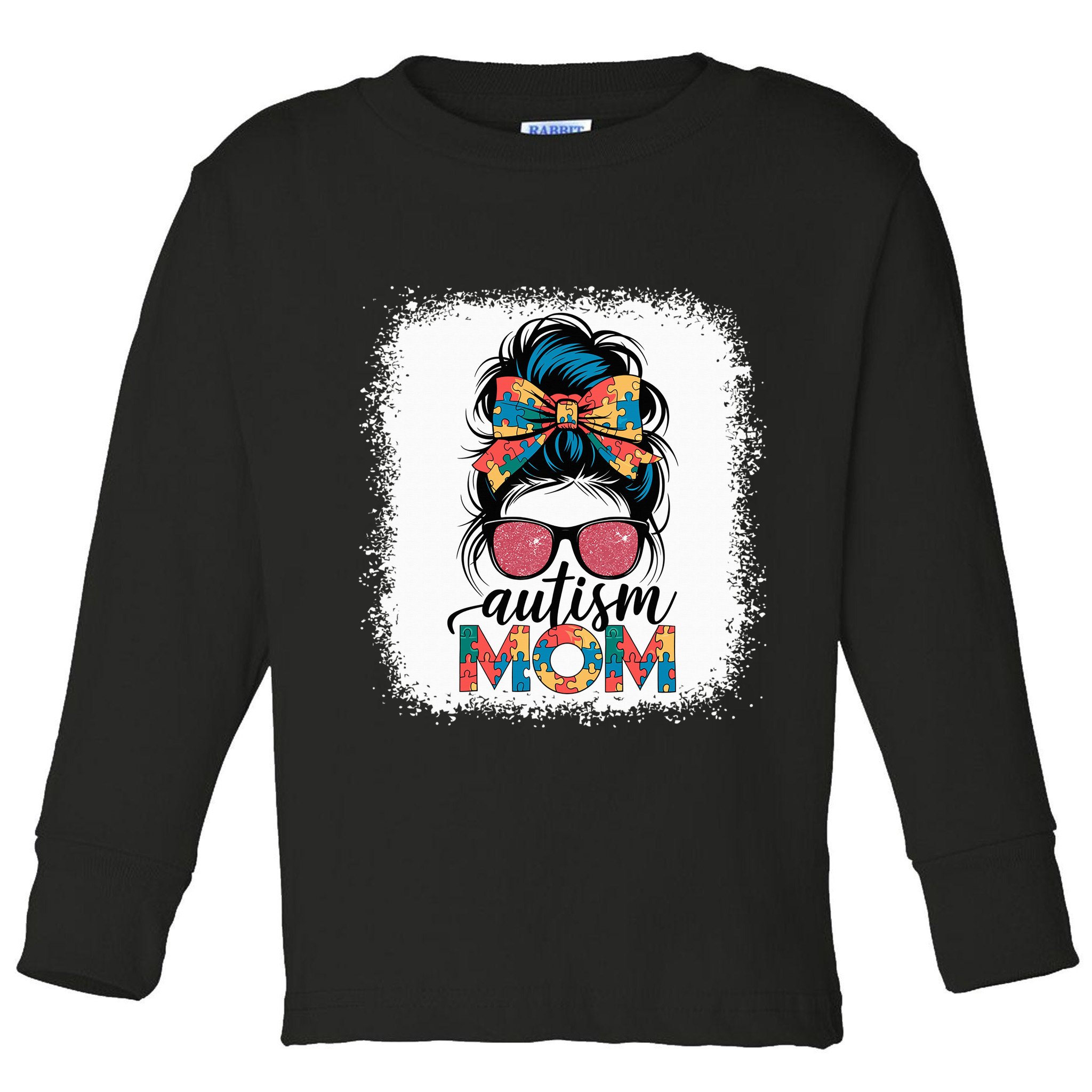 Autism Awareness Messy Bun Autism Mom Coquette Bow Puzzle Toddler Long Sleeve Shirt
