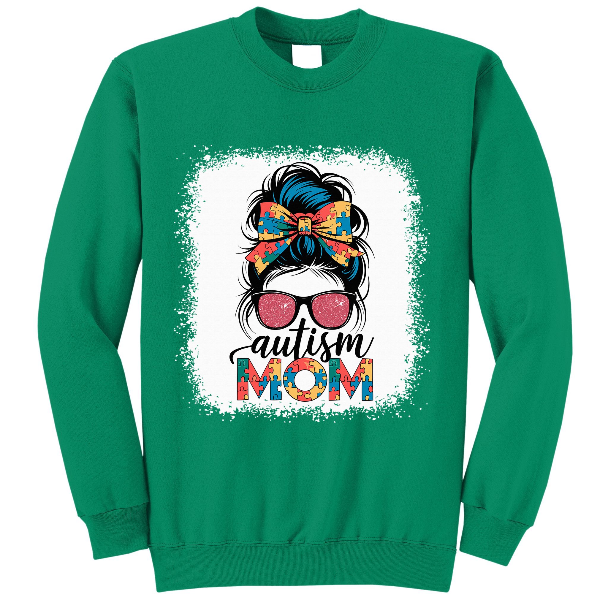 Autism Awareness Messy Bun Autism Mom Coquette Bow Puzzle Sweatshirt