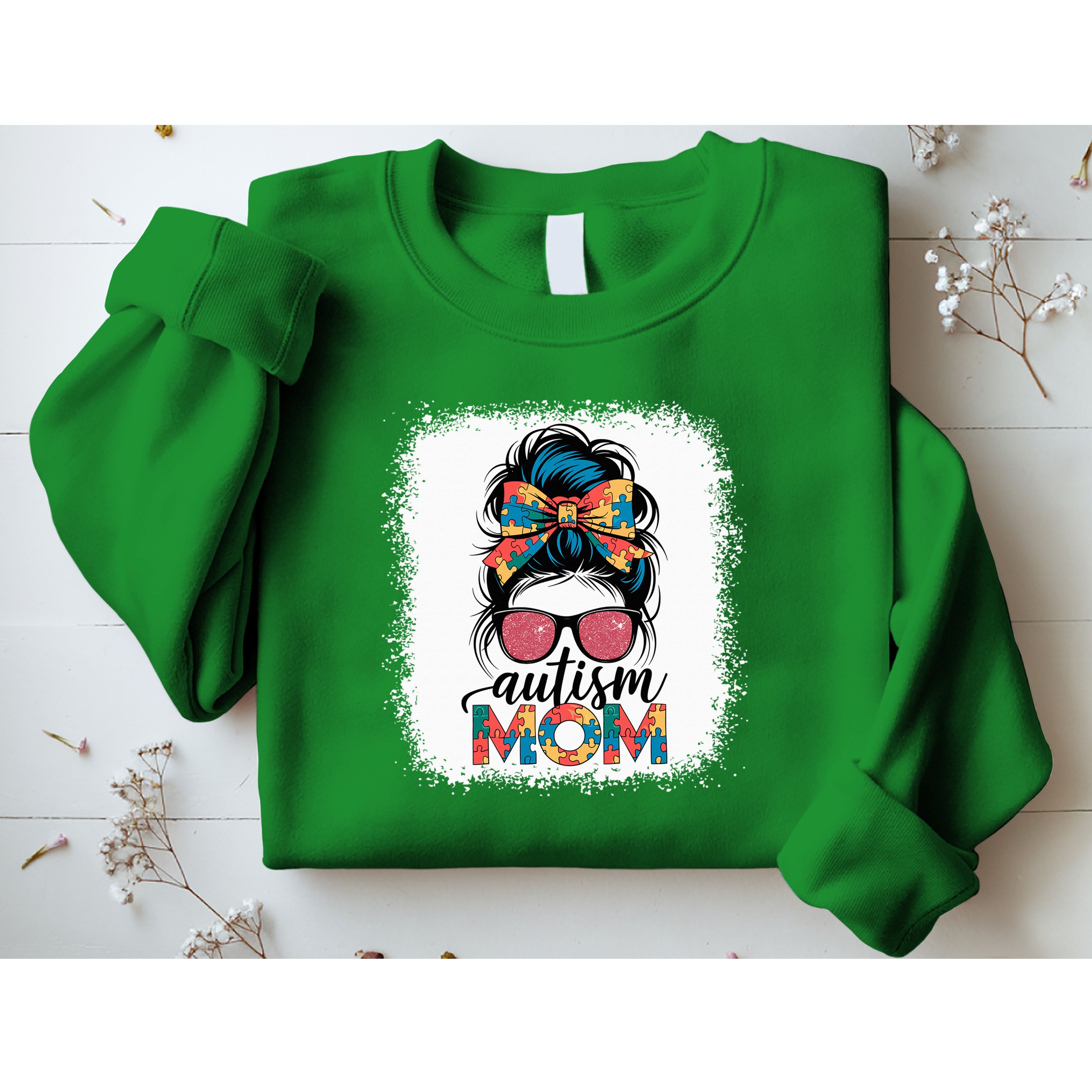Autism Awareness Messy Bun Autism Mom Coquette Bow Puzzle Sweatshirt