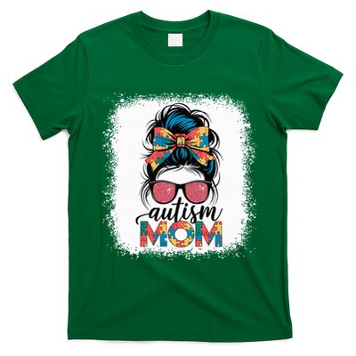 Autism Awareness Messy Bun Autism Mom Coquette Bow Puzzle T-Shirt
