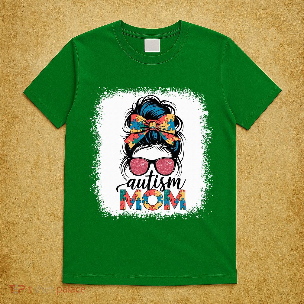 Autism Awareness Messy Bun Autism Mom Coquette Bow Puzzle T-Shirt