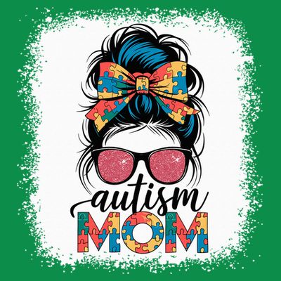 Autism Awareness Messy Bun Autism Mom Coquette Bow Puzzle T-Shirt