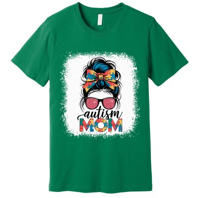 Autism Awareness Messy Bun Autism Mom Coquette Bow Puzzle Premium T-Shirt