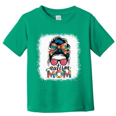 Autism Awareness Messy Bun Autism Mom Coquette Bow Puzzle Toddler T-Shirt