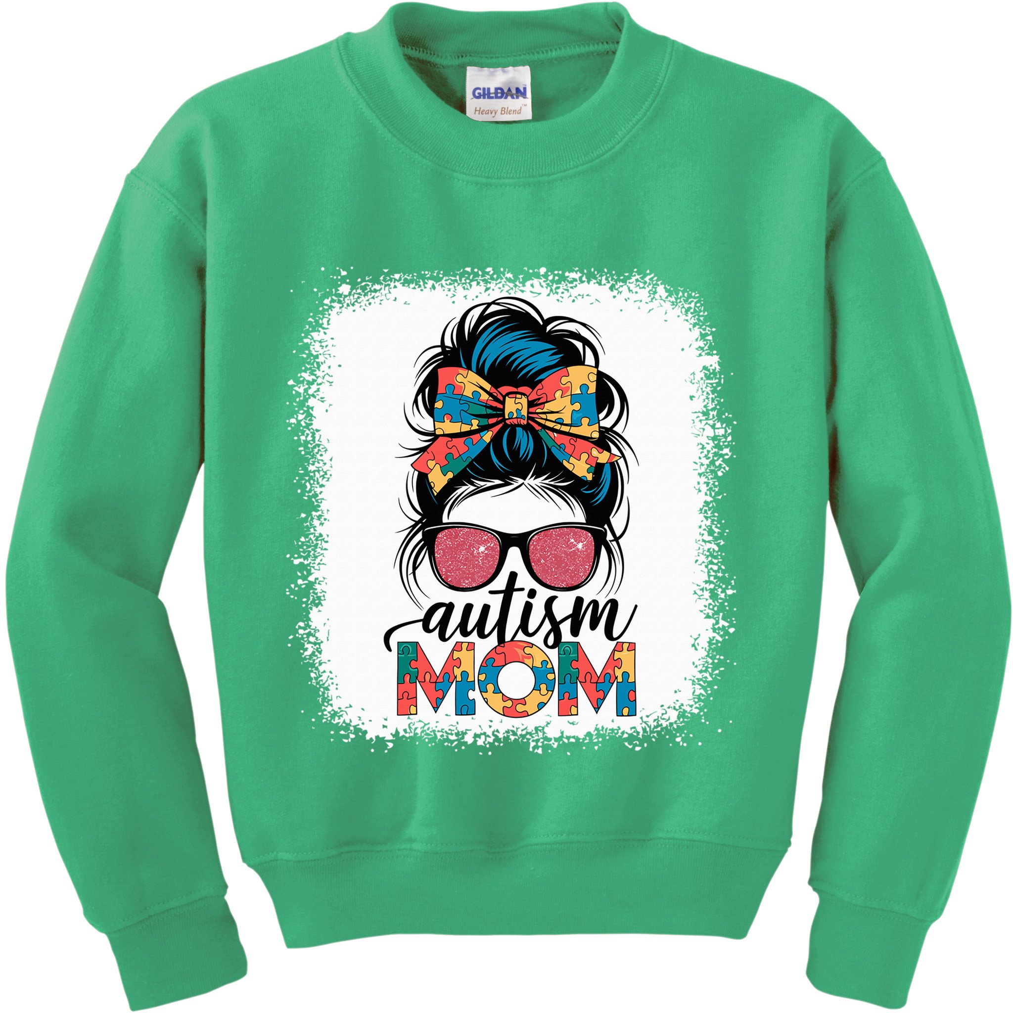 Autism Awareness Messy Bun Autism Mom Coquette Bow Puzzle Kids Sweatshirt