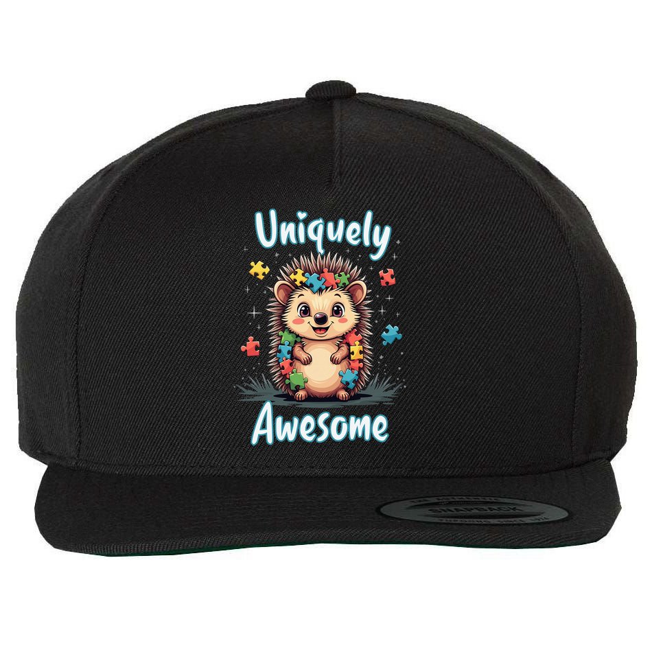 Autism Awareness Month Hedgehog Acceptance Neurodiversity Wool Snapback Cap