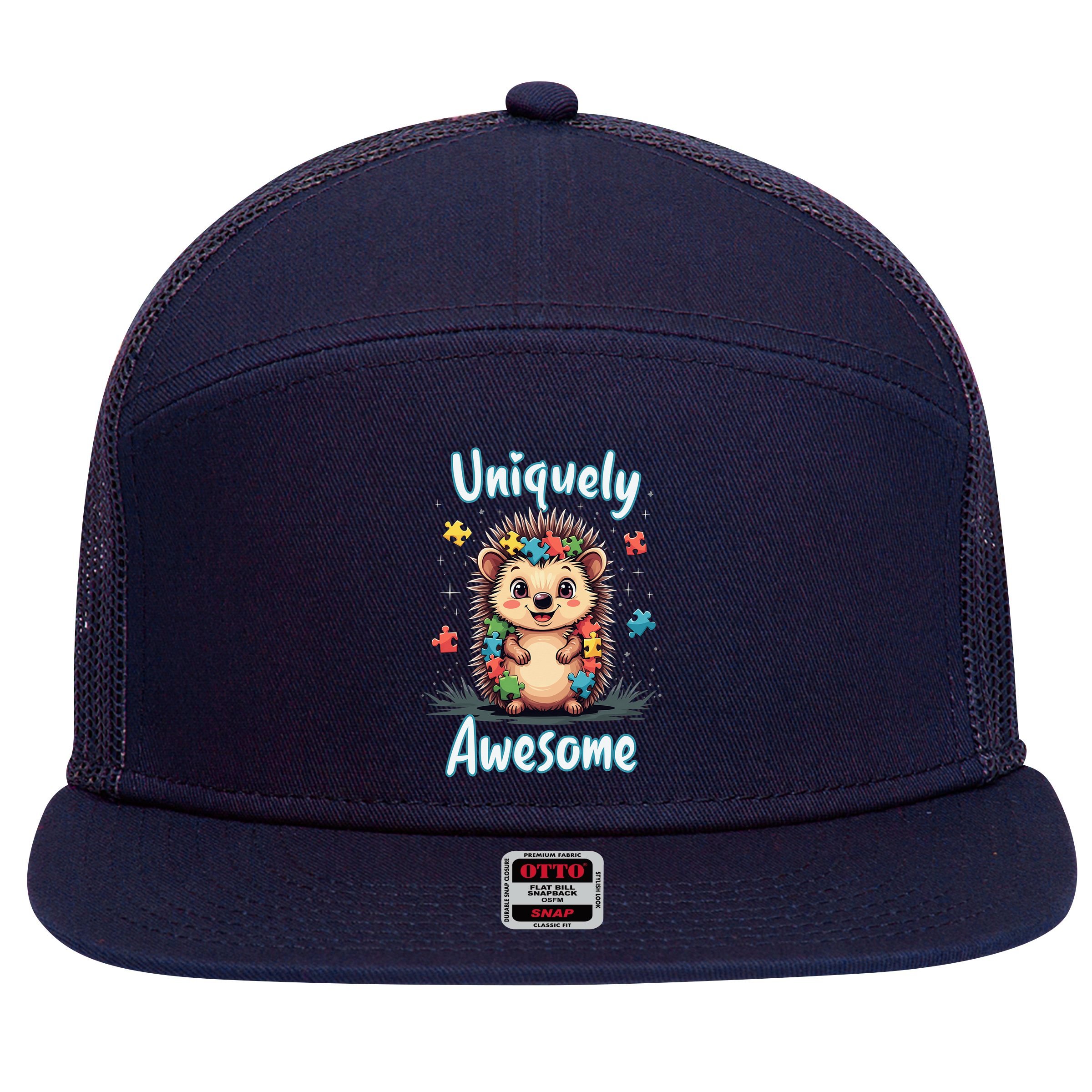 Autism Awareness Month Hedgehog Acceptance Neurodiversity 7 Panel Mesh Trucker Snapback Hat