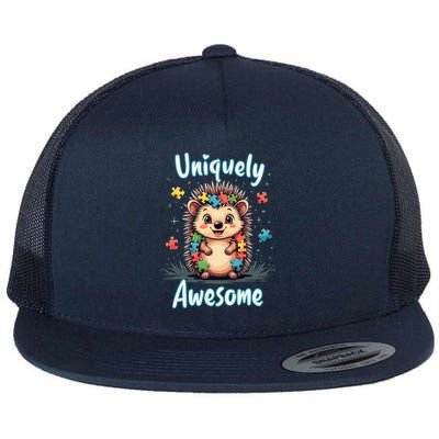 Autism Awareness Month Hedgehog Acceptance Neurodiversity Flat Bill Trucker Hat