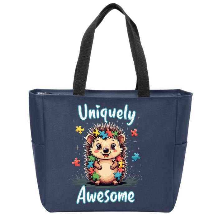 Autism Awareness Month Hedgehog Acceptance Neurodiversity Zip Tote Bag