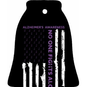 Alzheimers Awareness Month American Flag Warrior Dementia Ceramic Bell Ornament