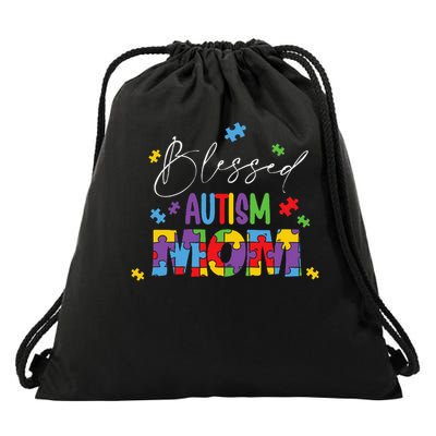 Autism Awareness Mother Son Autistic Blessed Autism Mom Drawstring Bag