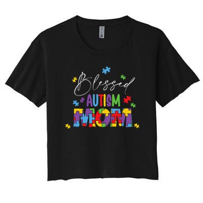 Autism Awareness Mother Son Autistic Blessed Autism Mom Crop Top