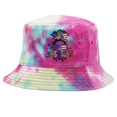 All American Mama Messy Bun Patriotic 4th Of July Tie-Dyed Bucket Hat