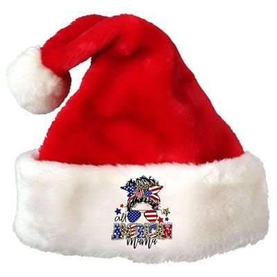 All American Mama Messy Bun Patriotic 4th Of July Premium Christmas Santa Hat