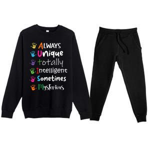 Autism Awareness Mom Autism Always Unique Intelligent Premium Crewneck Sweatsuit Set