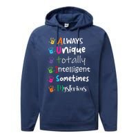 Autism Awareness Mom Autism Always Unique Intelligent Performance Fleece Hoodie