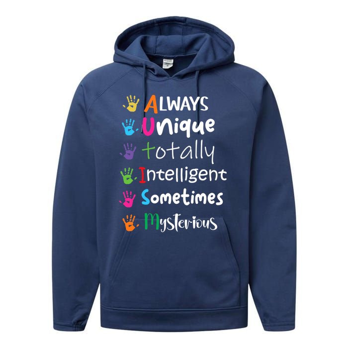 Autism Awareness Mom Autism Always Unique Intelligent Performance Fleece Hoodie