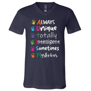 Autism Awareness Mom Autism Always Unique Intelligent V-Neck T-Shirt