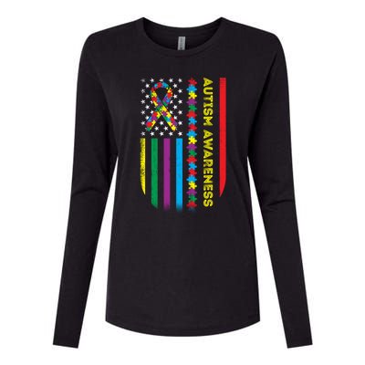 Autism Awareness Month American Flag Autism Gift Womens Cotton Relaxed Long Sleeve T-Shirt