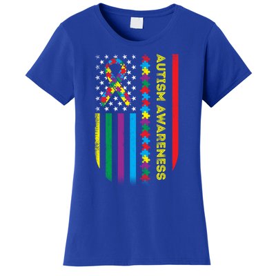 Autism Awareness Month American Flag Autism Gift Women's T-Shirt