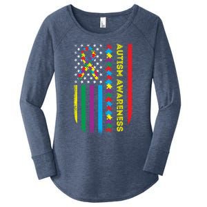 Autism Awareness Month American Flag Autism Gift Women's Perfect Tri Tunic Long Sleeve Shirt