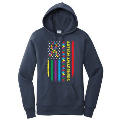 Autism Awareness Month American Flag Autism Gift Women's Pullover Hoodie