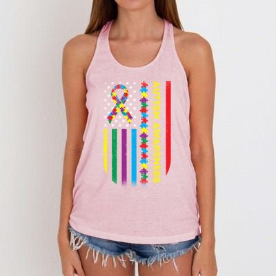 Autism Awareness Month American Flag Autism Gift Women's Knotted Racerback Tank