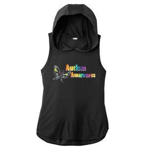 Autism Awareness Month Minimalist Butterfly Ladies PosiCharge Tri-Blend Wicking Draft Hoodie Tank