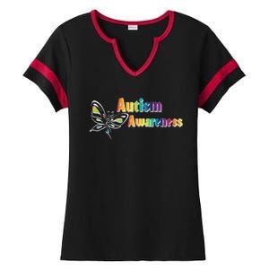 Autism Awareness Month Minimalist Butterfly Ladies Halftime Notch Neck Tee